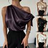 Women One Shoulder Satin Blouse With Bow Detail Elegant Sleeveless Party Tops