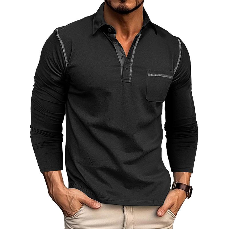 Men’s Long Sleeve Colorblock Polo Shirt S чёрный