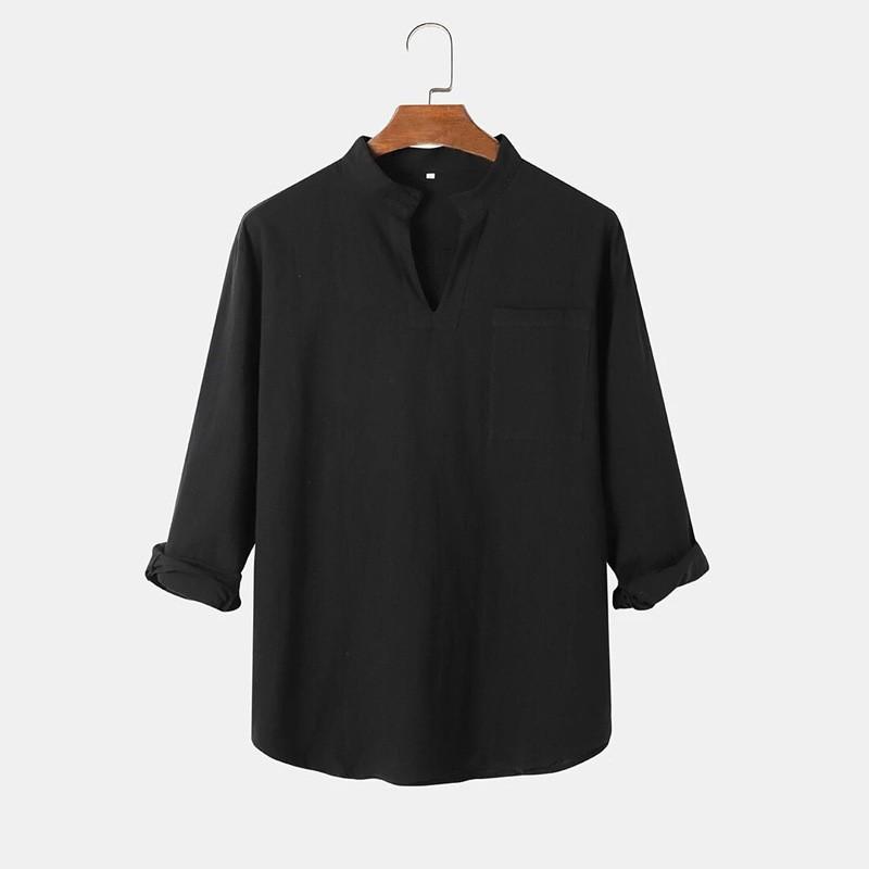 

Men s Casual V-Neck Solid Color Long Sleeved Shirt Base T-Shirt For Men XXXL чорний