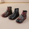 Johnature Mixed Colors Genuine Leather Women's Short Boots Ethnic Style Warm Comfortable Flat Cotton Shoes