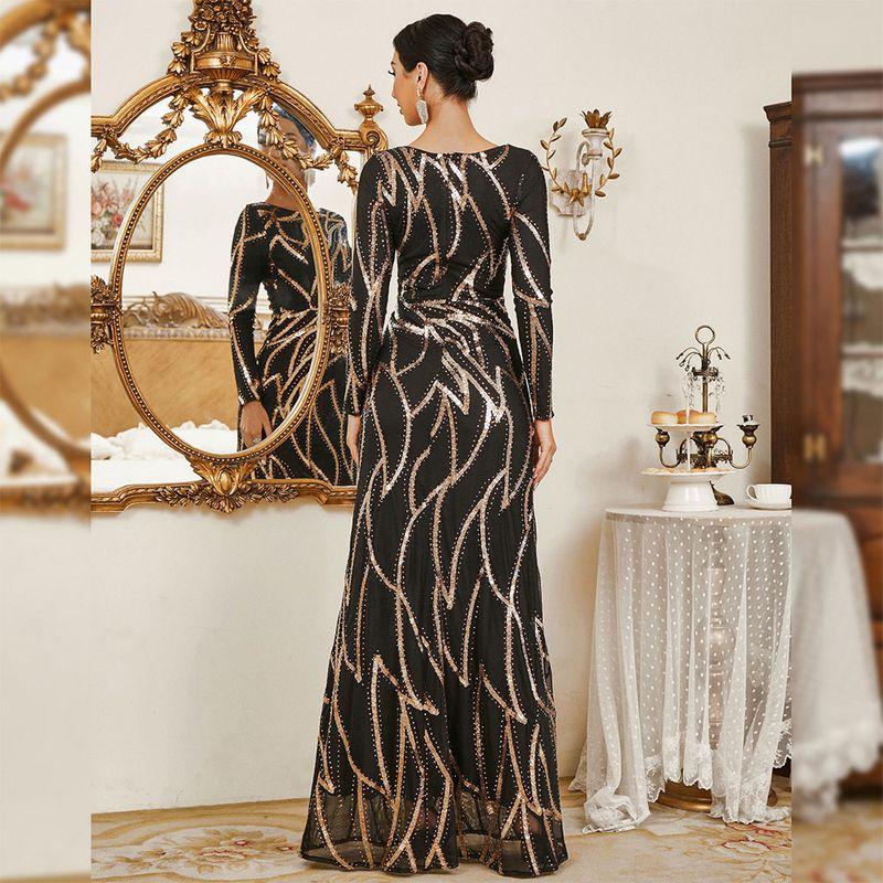 Foreign Trade Long Dress, European and American High-End Long-Sleeved Sexy Long Sequined Evening Gown, Bridesmaid Dress, Dress