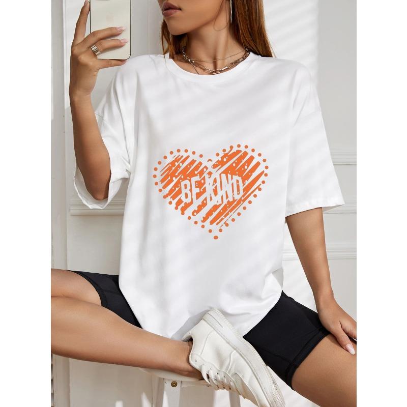 Oversized T Shirt White Be Kind Heart Print Graphic Tee For Casual Wear And Everyday Style