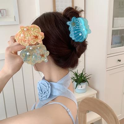 1pc New Marine Series Hair Clip Pearl Shell Claw Clip Personalized Creative Shark Clip Hair Clip for the Back of the Head