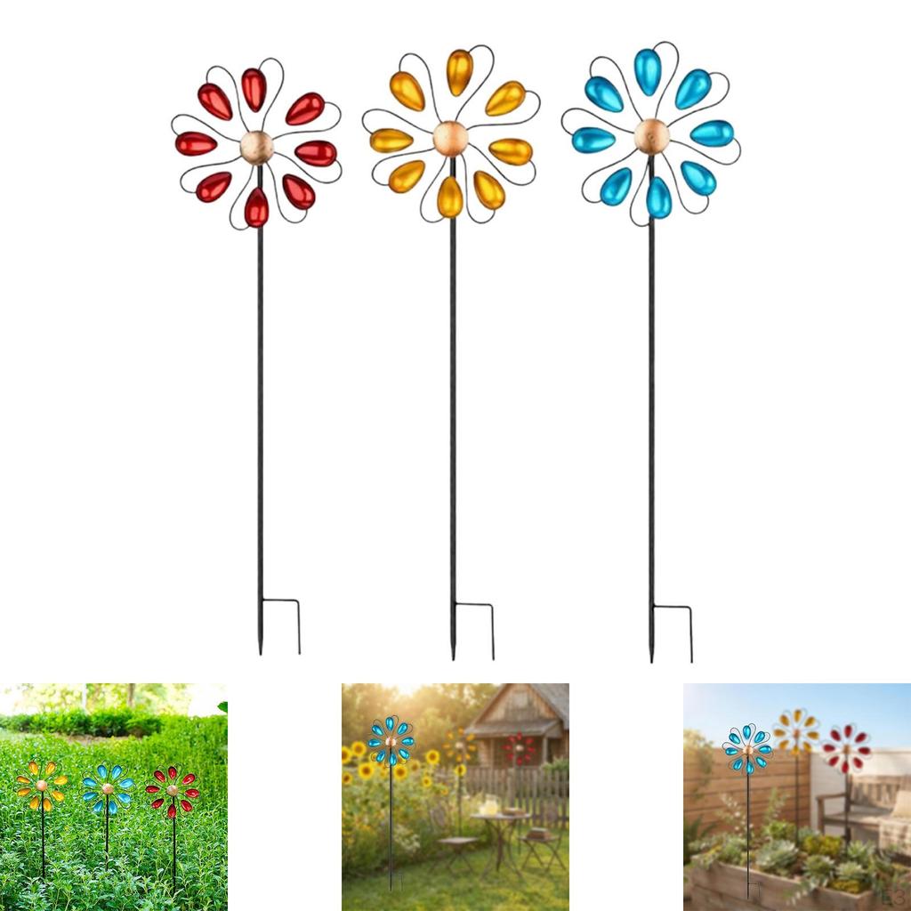 Iron Wind with Stake Metal Windmill Sturdy Sculpture Weatherproof Height 100cm Yard Art for