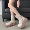 Botines de Plataforma con Diseño Hueco para Mujer Negro Moda Tacón Grueso Cremallera Lateral Botines para Mujer Antideslizante Botas Para Mujer