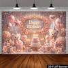 2D Elegant Pink Gold Teddy Bear Happy Birthday Photography Background Banner