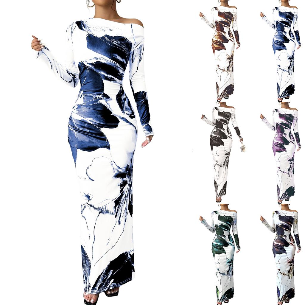 Elegantes Damen Maxikleid mit langen Ärmeln, figurbetont