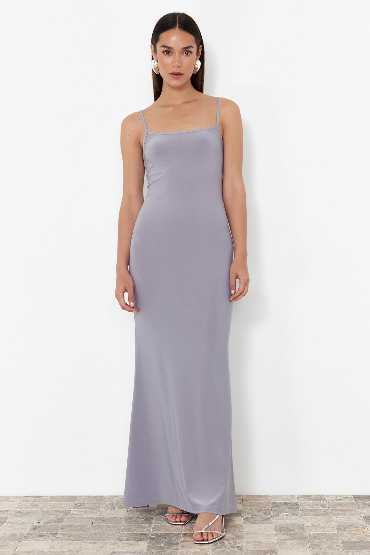 

Women s Fashion New Dress Gray Fitted Strappy Maxi Flexible Knitted Maxi Dress