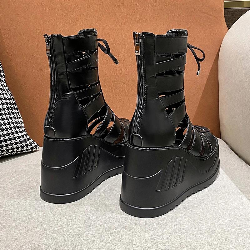 Fashion Women Wedges Sandals High Heels Gothic Punk Summer Platform Shoes Woman Comfort Strappy Zip Buckle Fashion Casual Women Boots
