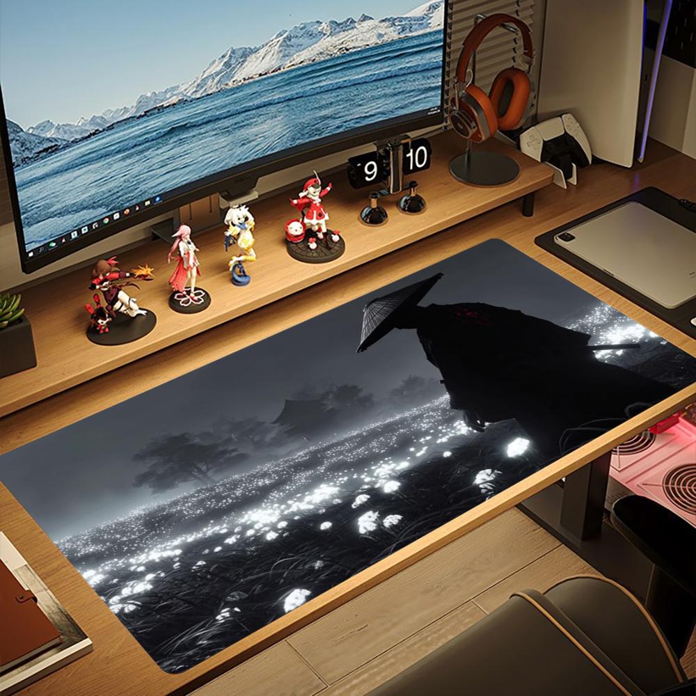 XXL Large Gaming Mouse Pad Musashi Miyamoto Japanese Ronin Katana Mountain Ink Art Desk Mat Non-Slip Rubber Keyboard Mouse Mats