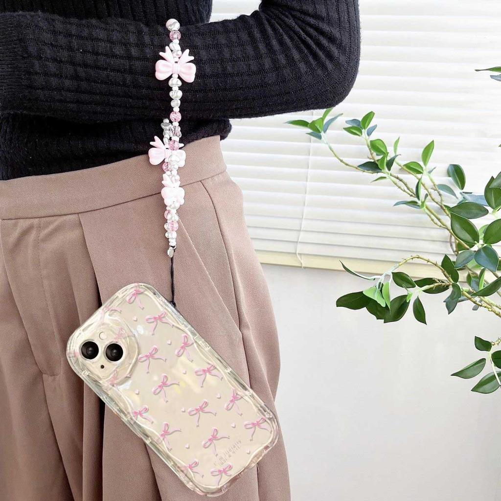 Case For Vivo V60 V40 V50 Lite Y31 5G Y33S Y21S Y28 4G Y17S Y04 Y03 Y29S Y28S Y18 Y400 Pink Bowknot Wrist Chain Cover