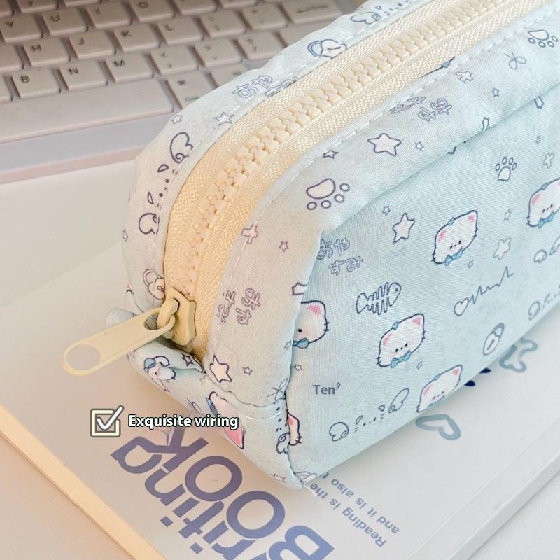 Niedliche Fischgräten Katze Bedruckte Stifttasche Tragbar Große Kapazität Mäppchen Schreibwarentasche Multifunktionale Aufbewahrungstasche