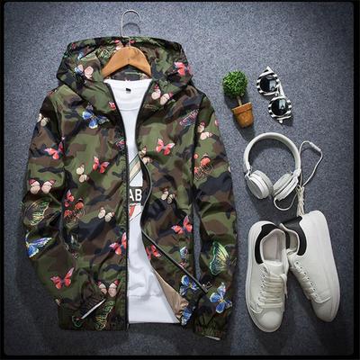 Högkvalitativ dam Camo Windbreaker Jacka Tunn Dam Kamouflage Butterfly Windbreaker Kappor Huva
