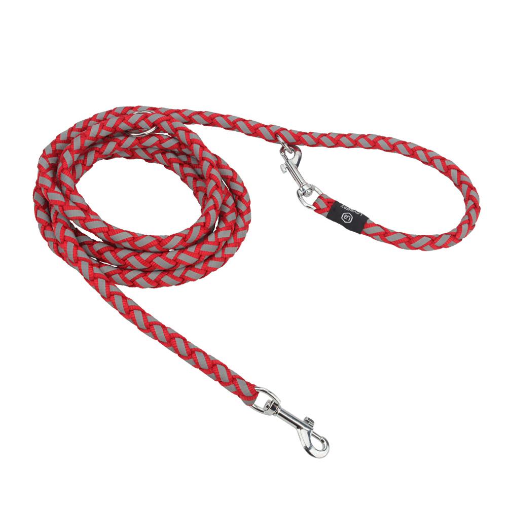 Multi-functional Double Buckle Reflective Dog Leash Double-ended Long Rope Dog Leashes Outdoor Training Run 2.4m красный