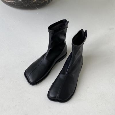Herbst Damen Weiches Leder Stiefel Quadratischer Reißverschluss Rutschfester Schuh Mode Schlicht Vielseitig Kurzer Stiefel Komfort Lässig Damen Schuhe