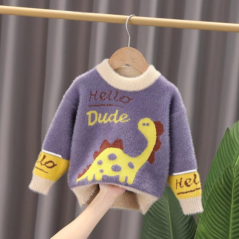 Autumn Winter Kids Cartoon Dinosaur Sweater Coat for 2-6T Soft Warm Fleece Children Girls Boys Outwear Clothes Tops