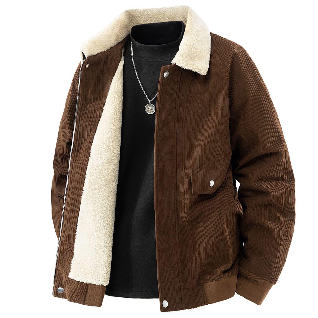 Men's Retro Velvet-Lined Corduroy Jacket - Winter Casual Lapel Coat