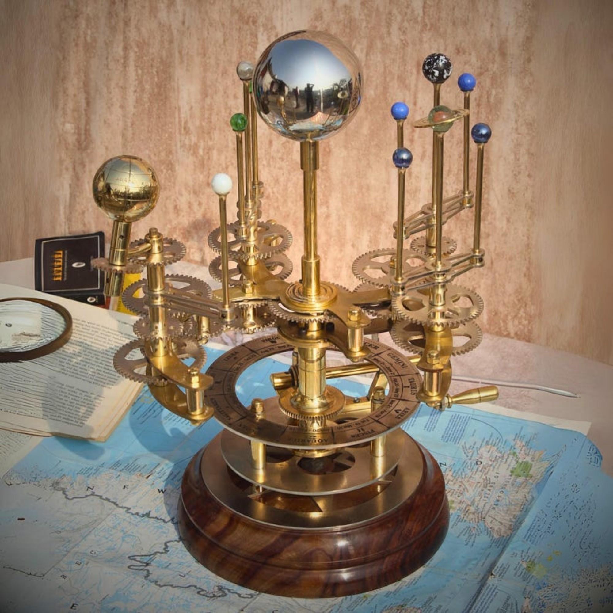

Luxury Art Piece for Book Shelves Brass and Steel Orrery A Larger Model of the Solar System with planets