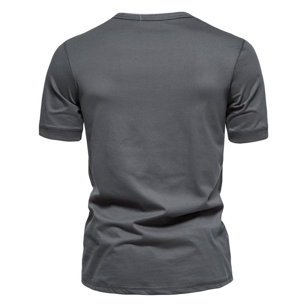 Men's Casual Short-Sleeve Henley T-Shirt: Solid Color, Loose Fit, Three-Button Collar