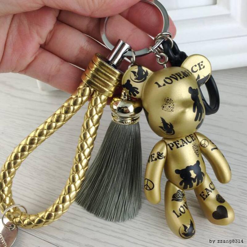 Teddy bear tassel keyring keychain key holder accessory Gold Star