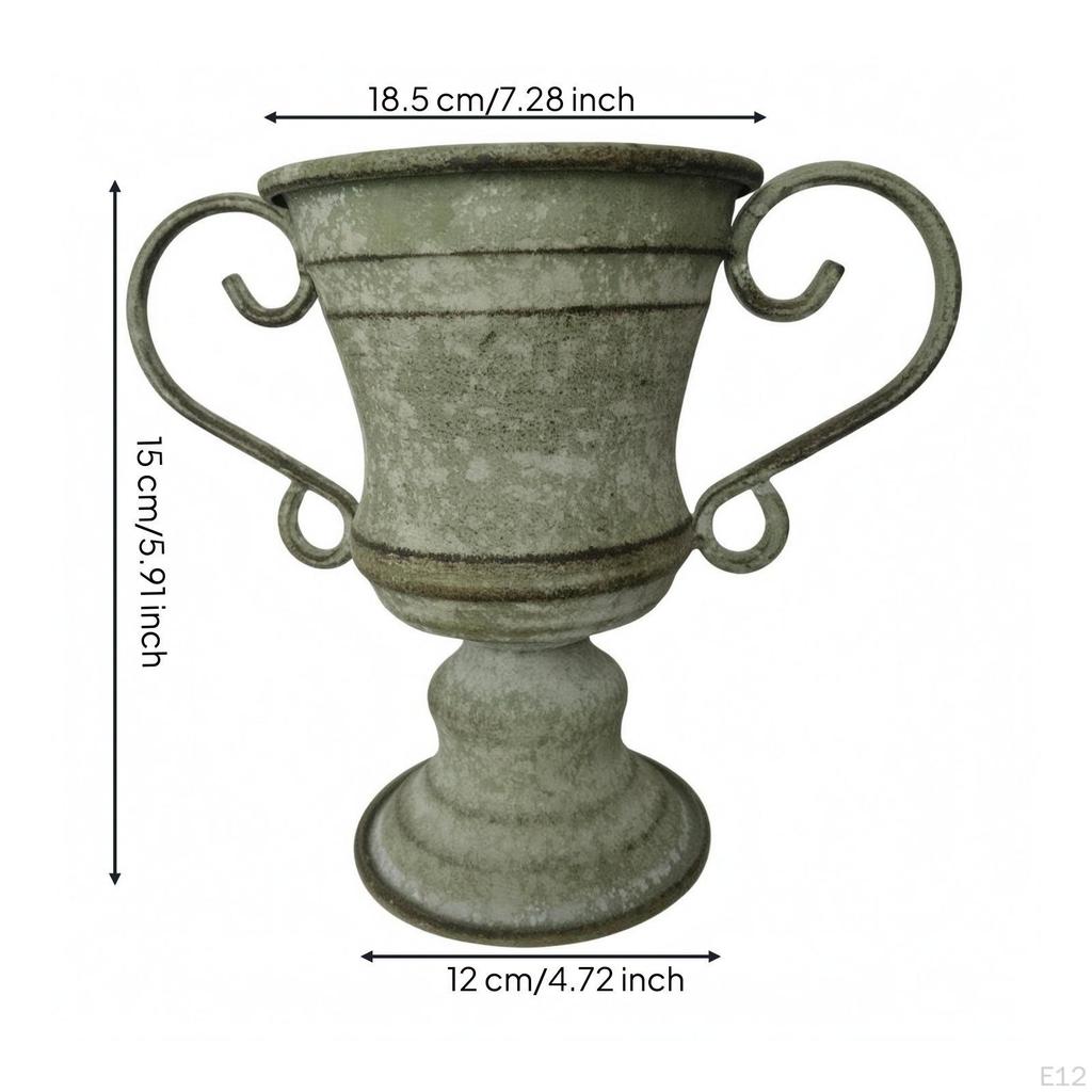 Decorative Iron Planter Ornamental Footed Vase Matte VintageStyle Light Gray C High Foot