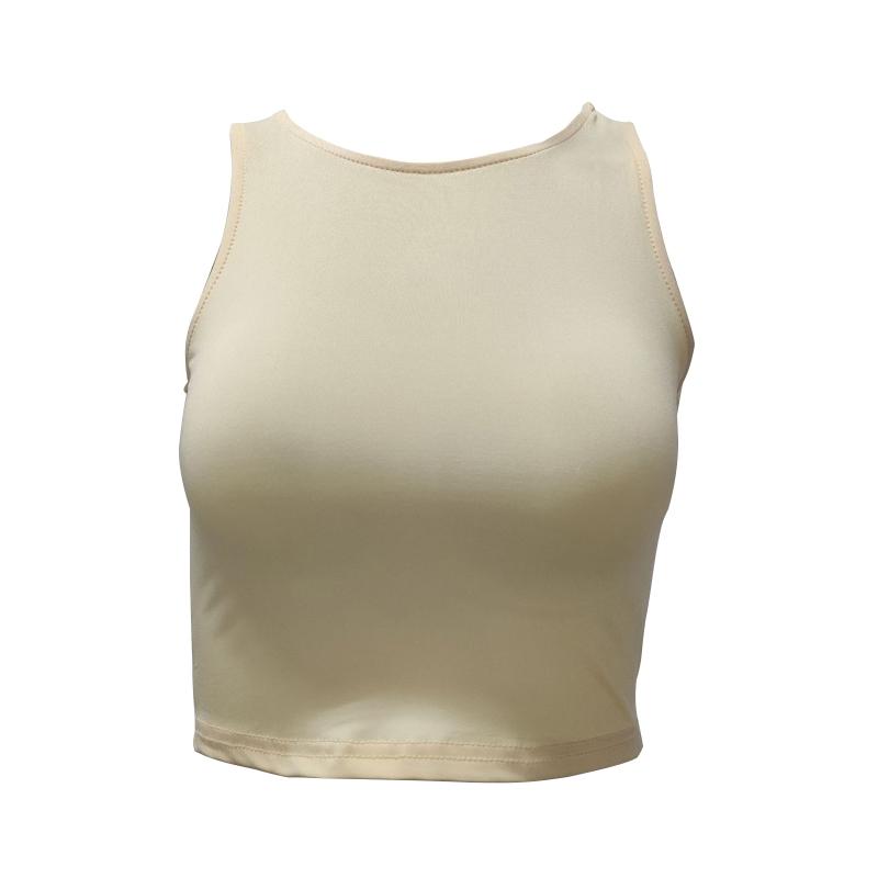 Dámské jednobarevné kulaté výstřihové vesty s ramínky na zádech a odhaleným pupkem