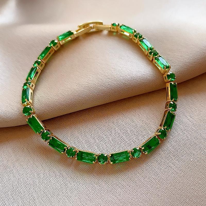 Real gold electroplated emerald zircon geometric bracelet exquisite retro temperament bracelet jewelry