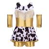 Girls Cowgirl Costume for Cosplay Party Metallic Gloss Cross Back Straps Fringed Dress with Built-in Shorts