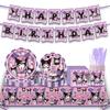 Kuromi Birthday Party Decoration Set: Disposable Plates, Cups, Napkins, Tablecloth, Cutlery.