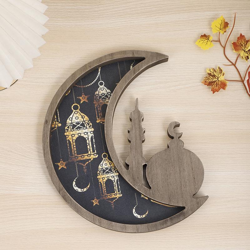 Star and Moon Wooden Ornaments Holiday Home Decoration Crafts Ornaments Star and Moon Tray Holiday Pendant