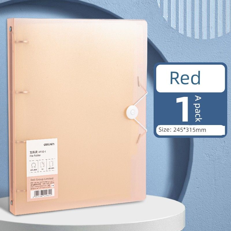 Deli Puncher Storage Thickened Shell Loose-Leaf Binder [Thick Material] Transparent Red Single Pack