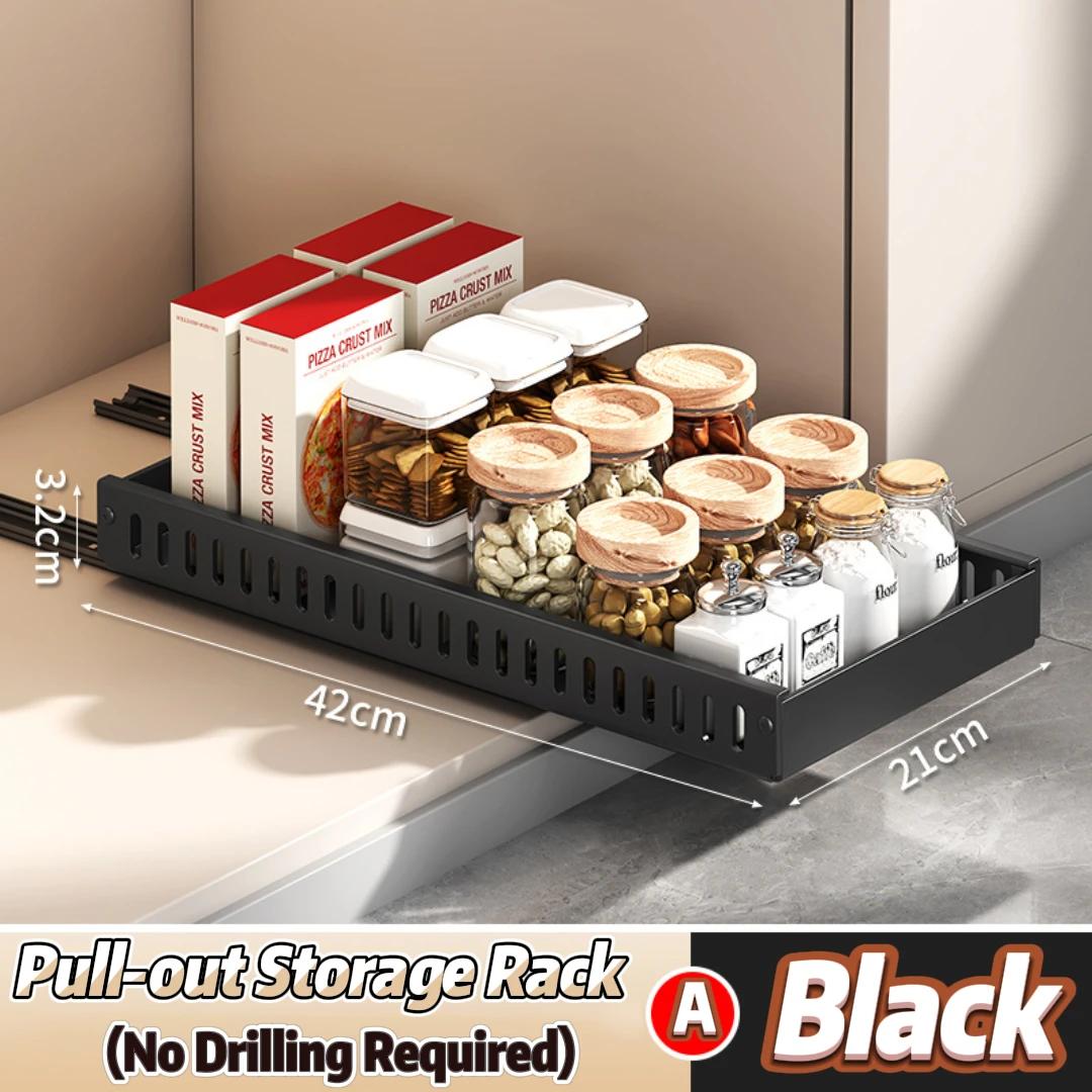 

Under-Cabinet Pots and Pans Organizer, Sliding Pot Lid Holder and Pan Rack, Pull-Out Kitchen Storage System for Dishes and Lids