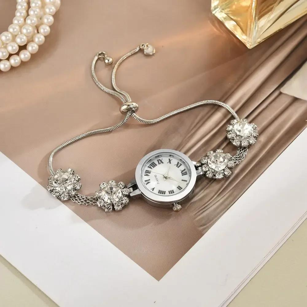 Luxurious Quartz Watch Women's Style Free Adjustments Bracelet Large Diamond Elegance Fashionable Timepiece Ladies Wristwatch