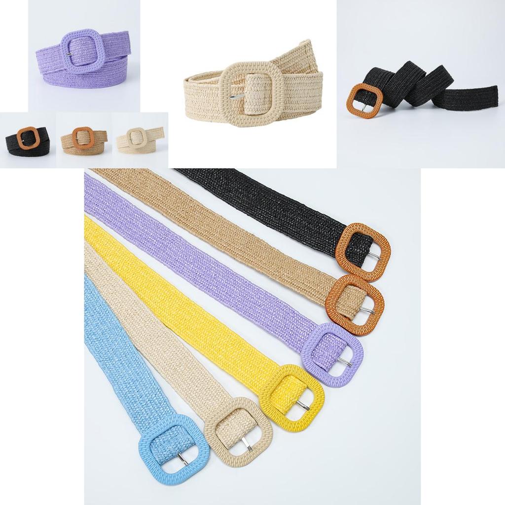 Eleganter koreanischer Taillengürtel mit 4 cm großer quadratischer Schnalle aus PP-Gras, elastisch und dekorativ, für Damen in bezaubernden Bonbonfarben