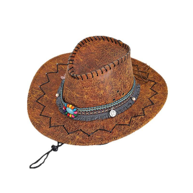 Ethnic Style Top Hat Western Cowboy Hat Men's Mountaineering Sun Hat Sun Protection Travel Prairie Sun Hat Jazz Hat