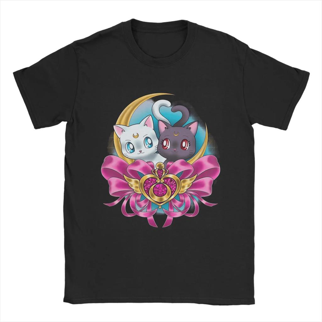Moon Cats Graphic Tee Unisexs Cotton Short Sleeve Round Neck TShirt Casual