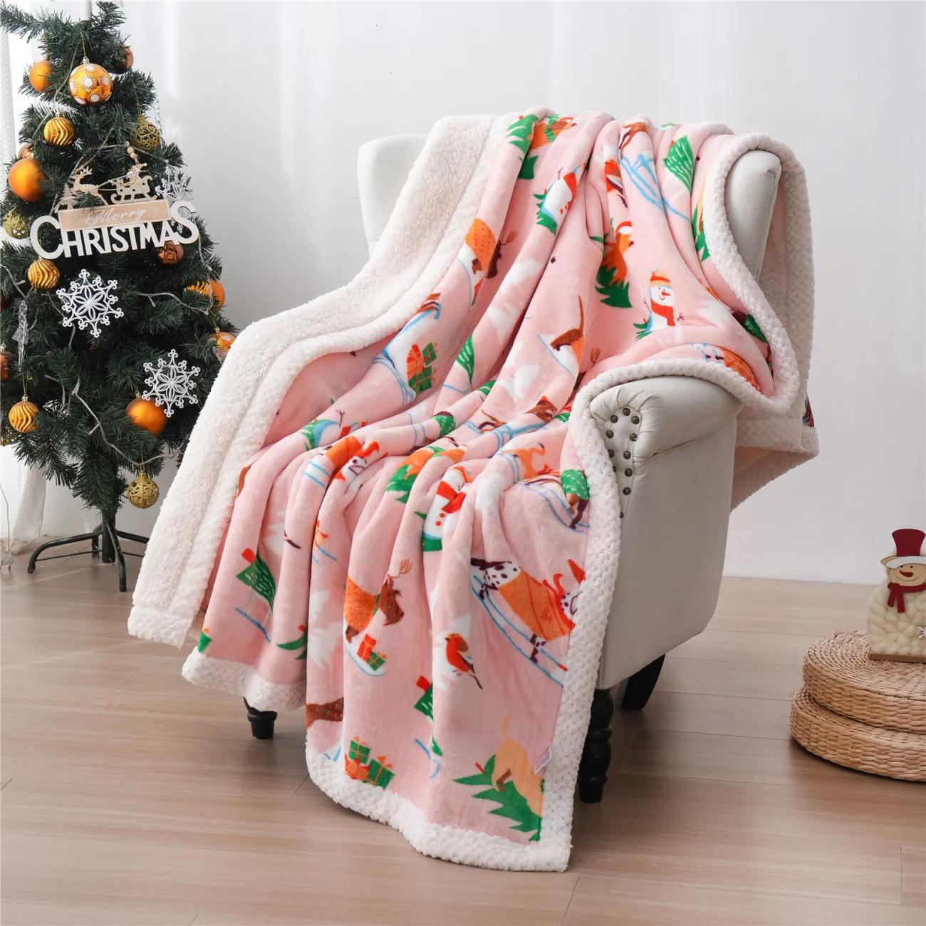 

WTEMPO Christmas Themed Pattern Printed Blankets Christmas Living Room Sofa Beding Blankets Winter Thickened Warm Blankets 1pc*150cm*200cm розовый