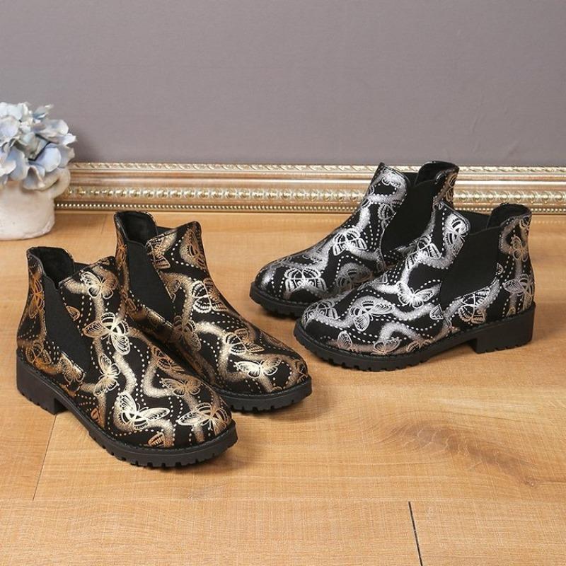 Large size printed Martin boots for women's autumn and winter new style one-pedal Chelsea boots for women