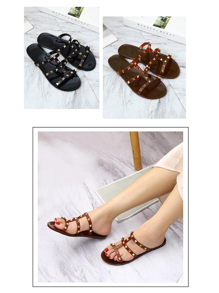 2025 Crystal Flat Slip-On Sandals: Fashionable Studded Summer Outdoor Shoes