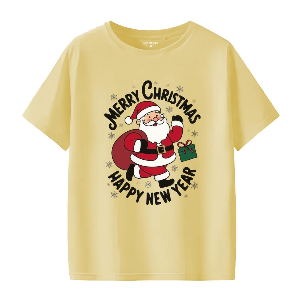 Merry Christmas  Santa Claus print pattern Tshirt  short sleeved round neck versatile Womens Tshirt