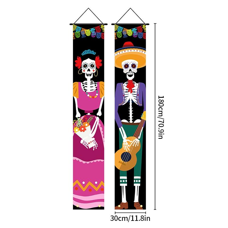 Day of The Dead Decoration Halloween Decoration Outdoor Door Hanging Flags Mexican Party Scary Accessorie Home Decor