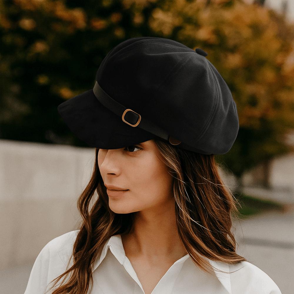Flat Top Suede Berets Warm Women Octagonal Hat Vintage Artist Hat Daily