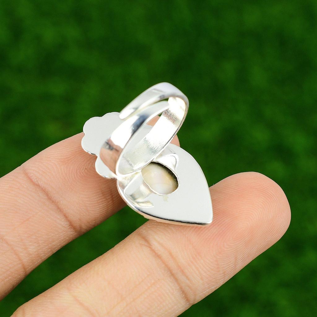 Gift For Her 925 Silver Natural Shiva Eye Shell Promise Flower Adjustable Ring