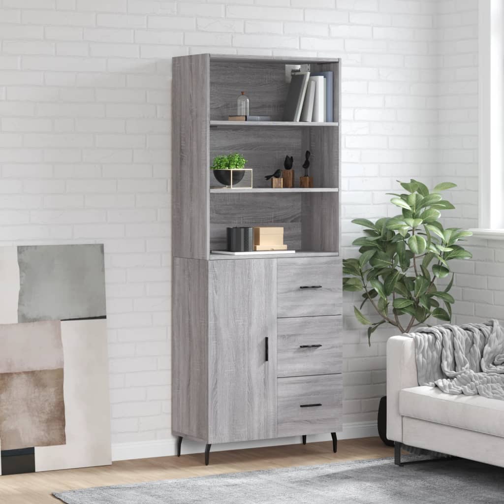 Vidaxl Witrynka Szary Dąb Sonoma 69,5X34X180Cm Materiał Drewnopochodny