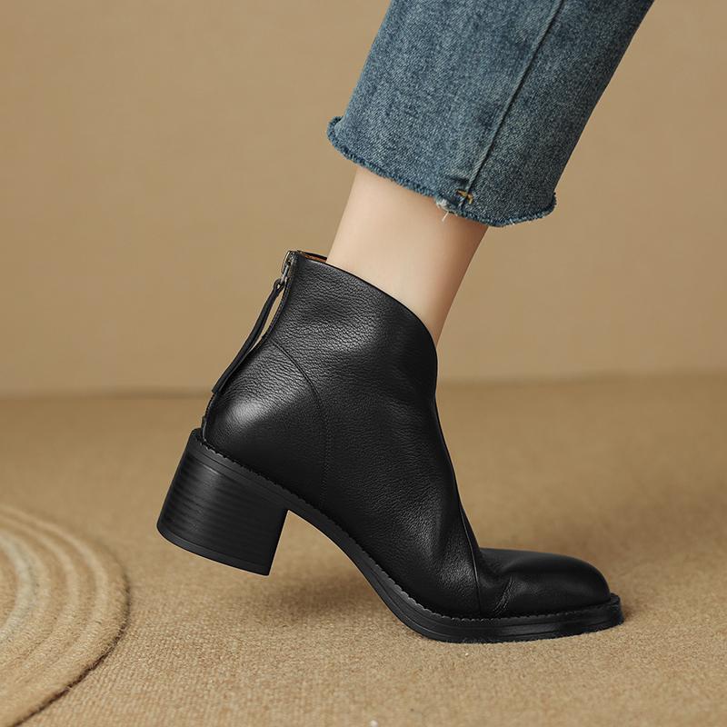 Concise Basic Women Ankle Boots Pointed Toe Mature Shoes Woman Back Zipper 2024 Autumn Winter New Genuine Leather Office Lady