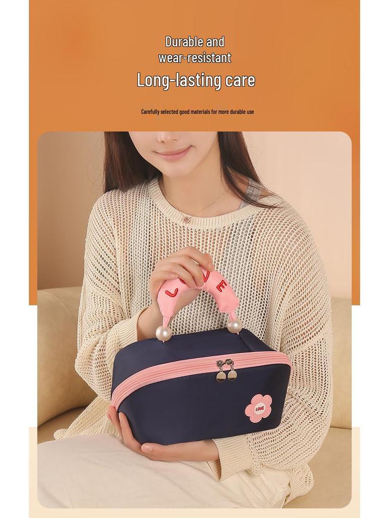 Borsa per Trucco e Articoli da Toeletta Lussuosa con Perle, Grande Capacità, Portatile