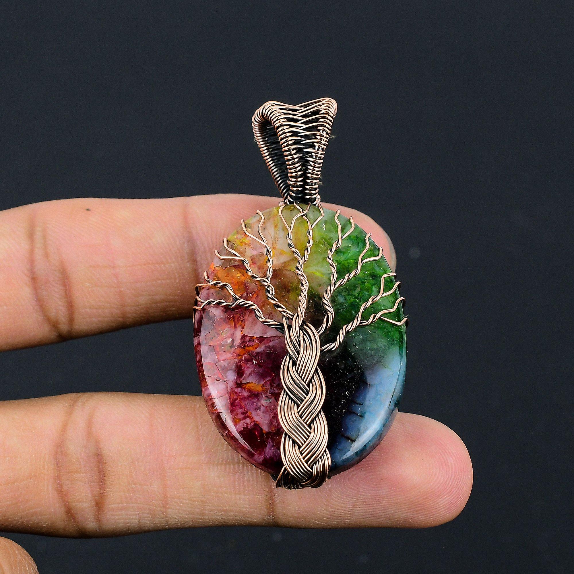 

Tree Of Life Rainbow Solar Quartz 999 Copper Wire Wrapped Pendant, Handmade Gemstone Pendant Jewelry, Gifts For Wife Brand New Pendant 2.55 Inches
