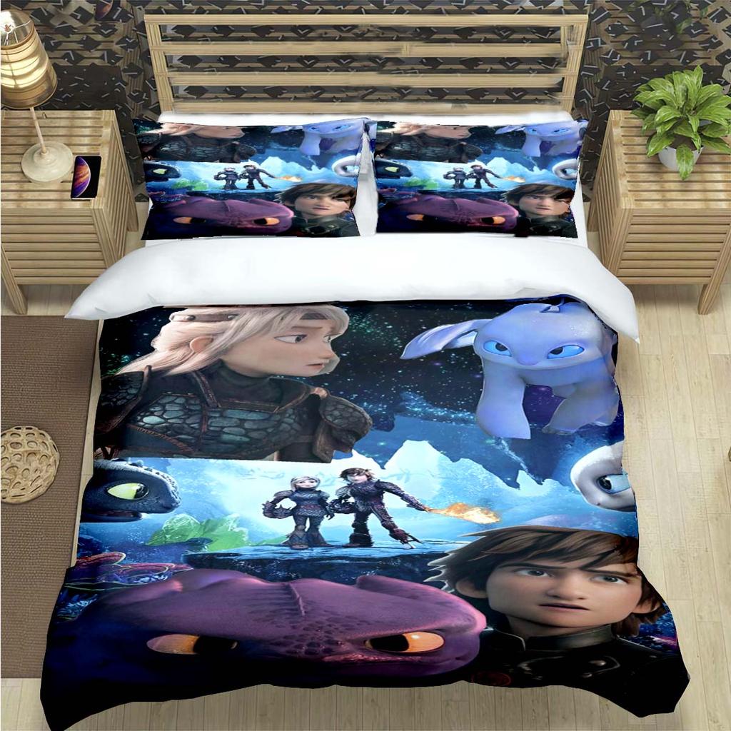 Fashion 3D Movie Cute Roles Dragon Print Bedding Set Duvet Cover Comforter Bed  Youth Kids Girl Boys Luxury Birthday Gift