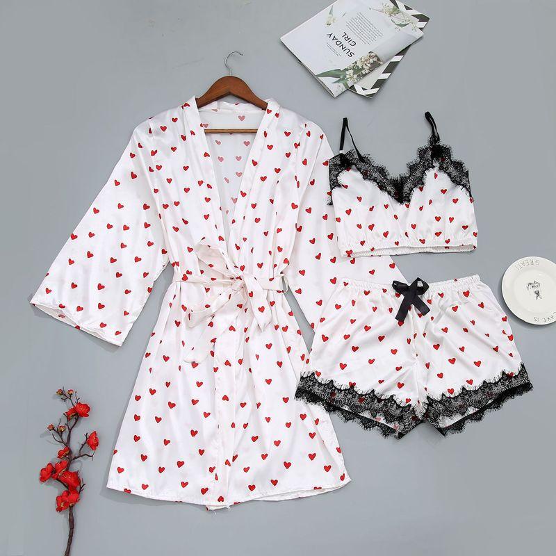 

The New Pajamas Condole Belt Three-Piece Suit Women s Pajamas White L