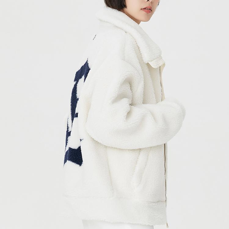MLB Letter Print Fleece Jacket Unisex jackets Cream 3AFDB0326-46CRS